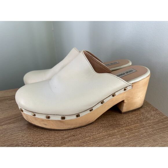 Steve Madden Women's Clog Mule White Leather Low Platform Block Sandal size 10 - Picture 3 of 12